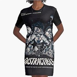 Distractible Merch Monochrome Distractible Graphic T-Shirt Dress