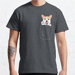 Dog In Pocket T-Shirts - Corgi In Pocket T-Shirt Cute Paws Blush Smile Puppy Emoji  Classic T-Shirt RB1011