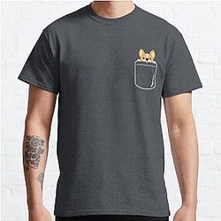 Dog In Pocket T-Shirts - Smiling Corgi In Pocket Classic T-Shirt RB1011