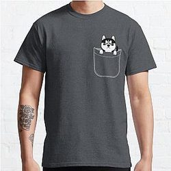 Dog In Pocket T-Shirts - Husky In Pocket Funny Cute Puppy Expression Classic T-Shirt RB1011