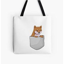Dog In Pocket Bags - Cute Shiba Inu in Pocket All Over Print Tote Bag RB1011