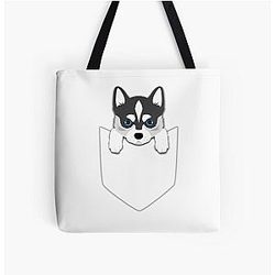 Dog In Pocket Bags - Funny Siberian Husky In Your Pocket All Over Print Tote Bag RB1011