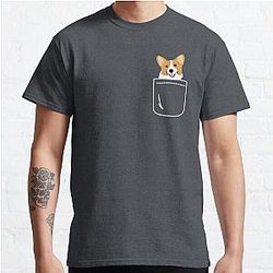 Dog In Pocket T-Shirts - Corgi In Pocket Funny Cute Puppy Big Happy Smile Classic T-Shirt RB1011