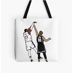 LeBron James shoots over Domantas Sabonis Tote Bag