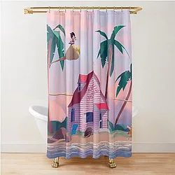 Dragon Ball Z Son Goku Kid Flying Nimbus Cloud Around Kame House - Dragon Ball Shower Curtain