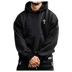 Graphic Print Hoodies for Men Long Sleeve Drop Shoulder Pullover Sweatshirt