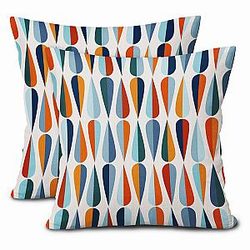 Mid-Century Pillow Covers 16X16 Inch Blue Drop Shapes Abstract Pillow Cases Modern Retro Cotton Linen Square Throw Pillows Home Decor for Living Room or Outdoor