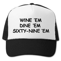 Funny Trucker Hat Wine Dine Sixty Nine Dumb and Dumber Sea Bass Retro Movie Gift Caps