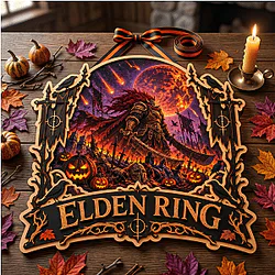 Starscourge Radahn & Blood Moon Stained Halloween LA0910 Elden Ring Wooden Door Sign