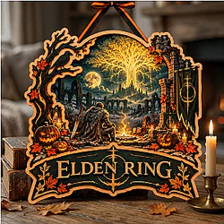 Campfire & Erdtree Sanctuary Stained Halloween LA0910 Elden Ring Wooden Door Sign