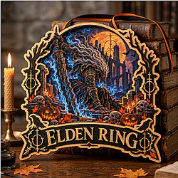 Beast Clergyman & Blue Flame Halloween LA0910 Elden Ring Wooden Door Sign