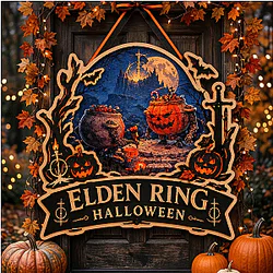 Pot Boy & Pumpkin Pot Halloween LA0910 Elden Ring Wooden Door Sign