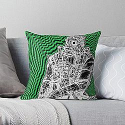 Electric Wizard Dorohedoro Caiman Trippy Green n Black (White border) Throw Pillow