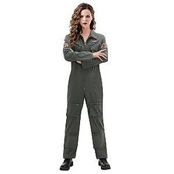Ellen Ripley Women's Army Green Jumpsuit Zip Up One Piece Suit with Patches Pilot Cosplay
