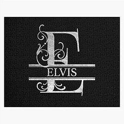 Elvis Name  Silver Metallic Style  Monogram Letter E The Elvis Name Gift For Elvis Jigsaw Puzzle RB0712