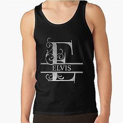 Elvis Name  Silver Metallic Style  Monogram Letter E The Elvis Name Gift For Elvis Tank Top RB0712
