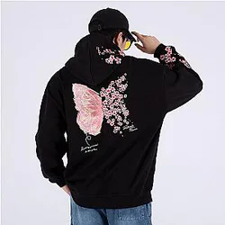 Sakura Butterfly Embroidered Hoodie Flower Aesthetic ES1401