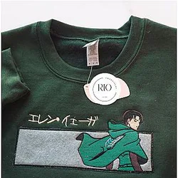 Inspired Levi Embroidered Manga Anime Crewneck Sweatshirt Hoodie Unisex Crewneck sweater embroidery ES1401
