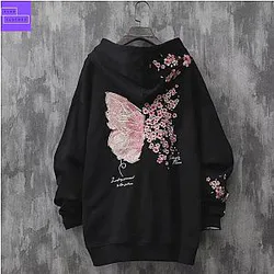 Korean Fashion Embroidered Anime Hoodie, Streetwear Oversized Hooded Sweatshirts ES1401