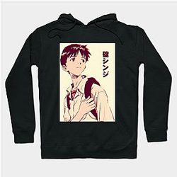 Evangelion Hoodies - Evangelion Shinji Ikari Japanese Text Hoodie