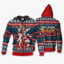 Evangelion Neon Genesis Rei & Asuka Ugly Christmas Zipper Hoodie