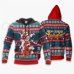 Evangelion Hoodies - Neon Genesis Rei &amp; Asuka Ugly Christmas Hoodie