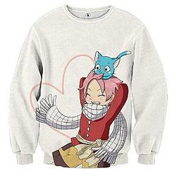 Fairy Tail Sweatshirts - Natsu Happy White  Sweatshirt IPW