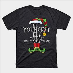 Youngest Elf Family Matching Christmas Group Funny Pajama Premium T-Shirt Classic T-shirt TP1002