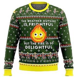 HOWLS MOVING CASTLE Calcifer Fire is so Delightful Ugly Christmas Sweater ANA2207