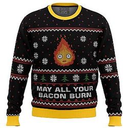 Studio Ghibli May All Your Bacon Burn Calcifer Ugly Christmas Sweater ANA2207