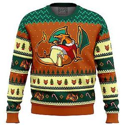 Pokemon Eating Candy Cane Charizard Ugly Christmas Sweater ANA2207