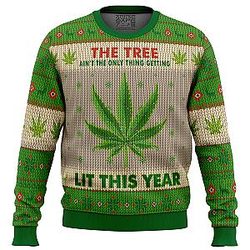 Lit This Year Weed Ugly Christmas Sweater ANA2207