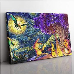 Pokemon Starry Night Campfire Canvas Print Wall Art ANA2207