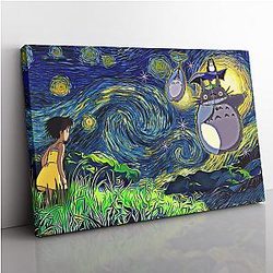 Totoro Starry Night Studio Ghibli Canvas Print Wall Art ANA2207
