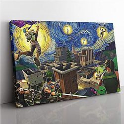 Fortnite Starry Night Tilted Towers Canvas Print Wall Art ANA2207