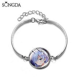 RE: ZERO Ram Rem Link Chain Bracelet Kawaii Anime Cosplay Fashion Printed Glass Dome Charm Bracelet for Girls Accessories