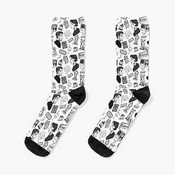 Fleabag (Pheobe Waller Bridge) + Hot Priest Surface Design Repeat Pattern (schwarze und weiße Version) Socken