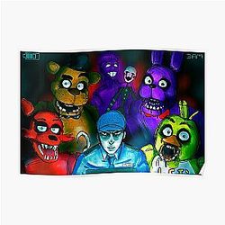 Five Nights at Freddy's Posters - Five Nights at Freddy's with Security Guard, Purple Guy&amp;Marionette Poster