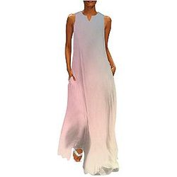 Women's Summer Sleeveless Dress Ruffle Flowy Casual Long A-line Sundress Frozen Peach