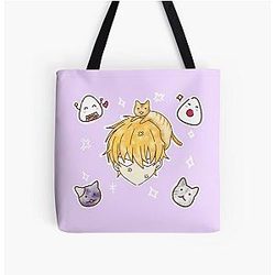 Fruits Basket Bags - Kawaii chibi Kyo with happy little neko and onigiri All Over Print Tote Bag RB0909