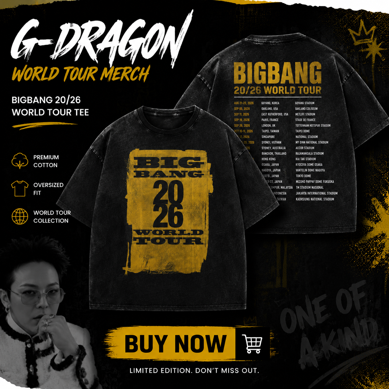 BIGBANG 20/26 World Tour Timeline HTCT2107 G-DRAGON T-Shirts