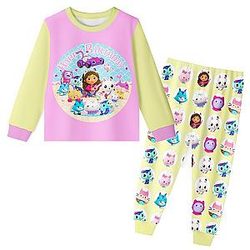 Gabbys Dollhouse Cartoon Pyjama Long Sleeve T Shirt Pants 2pcs Sets