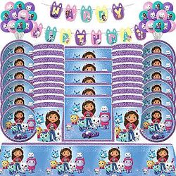 Gabby Dollhouse Cats Cartoon Birthday Decoration Balloon Tableware For Kids