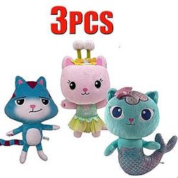 25cm 3pcs Cats Gabby Dollhouse Stuffed Animals Plush