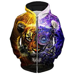 Bionic Tiger Unisex Zip Galaxy Hoodie
