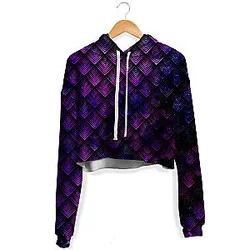 Galactic Dragon Scale Purple Fleece Crop Galaxy Hoodie