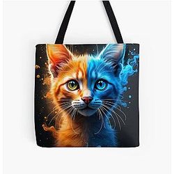 Gato Elemental de Fogo e Gelo Gato Elemental de Fogo e Gelo Abstrato por todo o saco de impressão