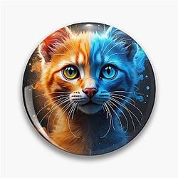 Elemental Cat of Fire and Ice Gato Elemental de Gelo e Fogo Abstrato Pin
