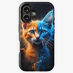 Elemental Cat of Fire and IceGato Elemental de Fogo e Gelo Abstrato iPhone Tough Case