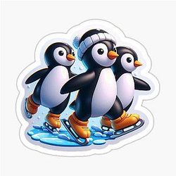Adesivo de três pinguins patinando no gelo